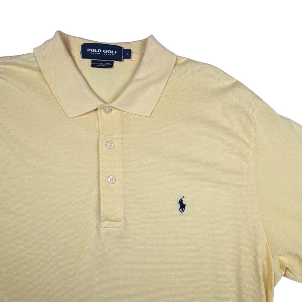 Polo Golf Ralph Lauren Mens Yellow Pima Cotton Short Sleeve Polo Shirt Large